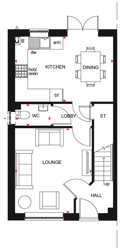 Typical ground floor plan for our Ellerton style 3 bedroom home