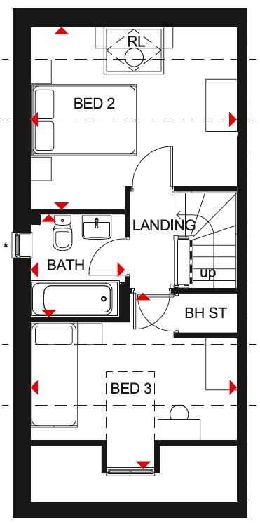 Second floor floor plan of the Kingsville house type at Ladden Garden Village, Yate.