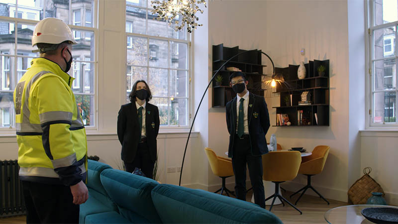 Headmaster and students at Boroughmuir