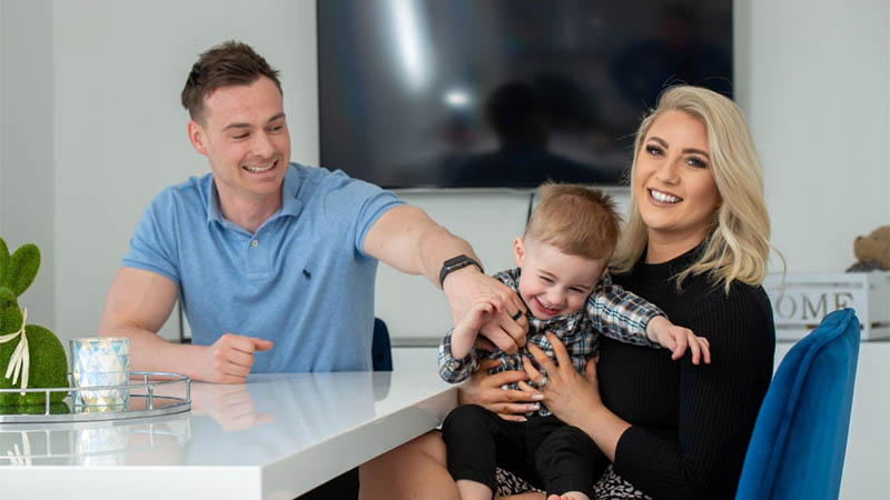 Kris, Samantha and Oscar at home
