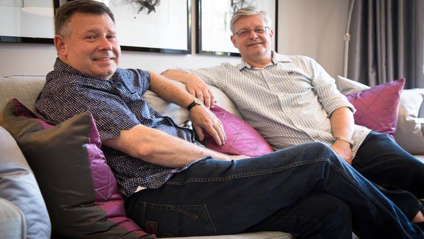 Graham and Mike in their new home