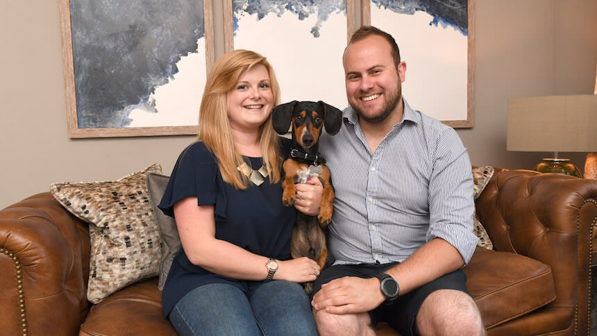 Sarah and Matthew with Lincoln in their new home