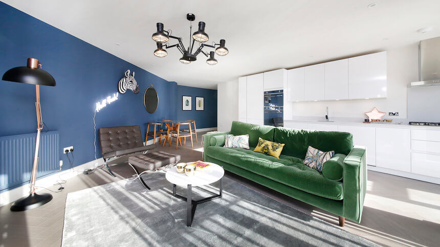 Open plan living area in The Triangle show home
