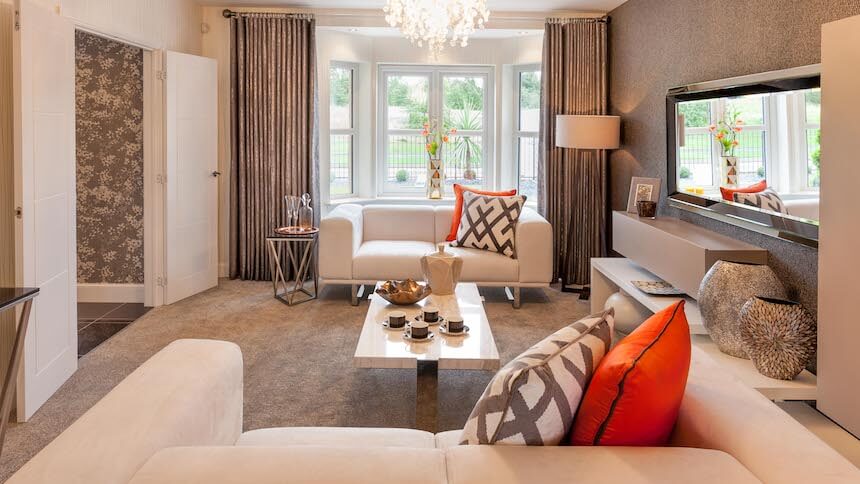 The lounge at the Chichester show home