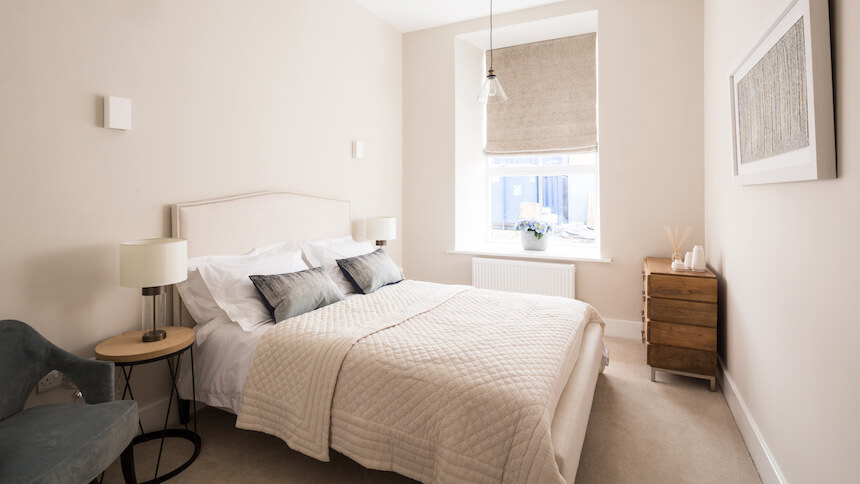 Bedroom in the show home at Harwal Waterside