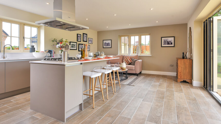 The kitchen/family area at Stokes Rise show home