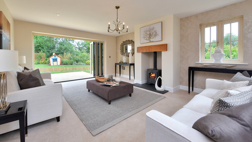 The living room at Stokes Rise show home